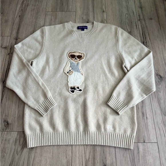 Ralph Lauren Purple Label Cream Sweater with Polo Bear Design1